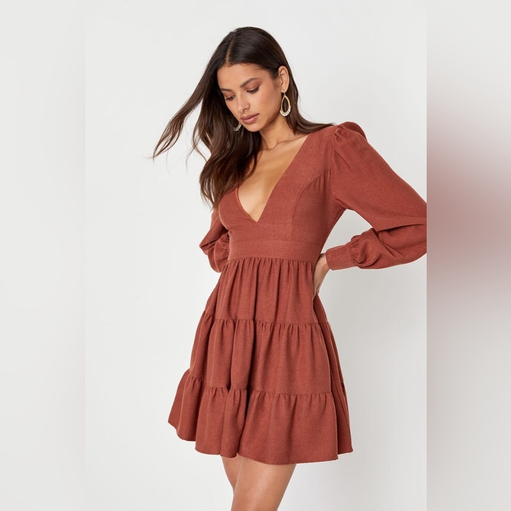 Lulu's All About Autumn Rust Orange Corduroy Mini Dress With Pockets